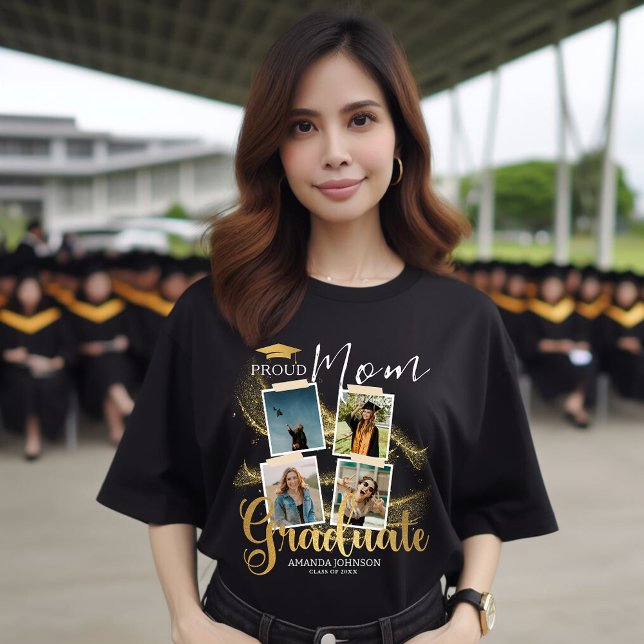 Proud Mum Gold Graduate Photo Collage Graduation  T-Shirt (Creator Uploaded)
