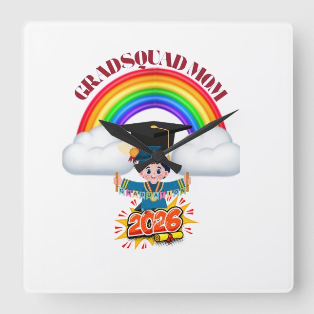 Proud Mum Grad Squad 2026 Square Wall Clock (Front)