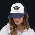 Proud Mum Graduation Name Trucker Hat<br><div class="desc">Trendy Black and Gold Graduation Proud Mum of the Graduate trucker hat Featuring Graduate Cap and stylish elegant calligraphy script in gold metallic faux foil. Very Classy, unisex, you can change the word "mum" into dad, grandma, grandpa, bro, sis, and select male, female or kids size. The hat are customisable...</div>