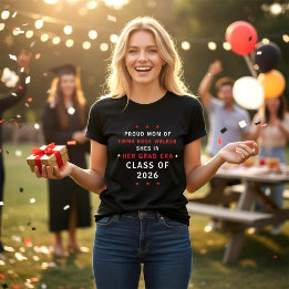 Proud Mum Her Grad Era Class of 2026 Red Black  T-Shirt