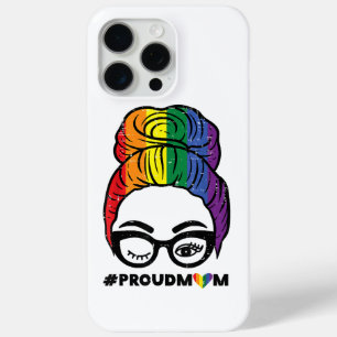 Proud Mum Messy Hair Bun LGBTQ Rainbow Flag Gay Pr iPhone 15 Pro Max Case