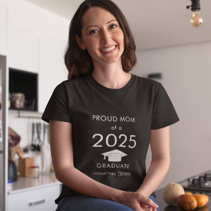Proud Mum of 2025 Graduate Cap White Text T-Shirt