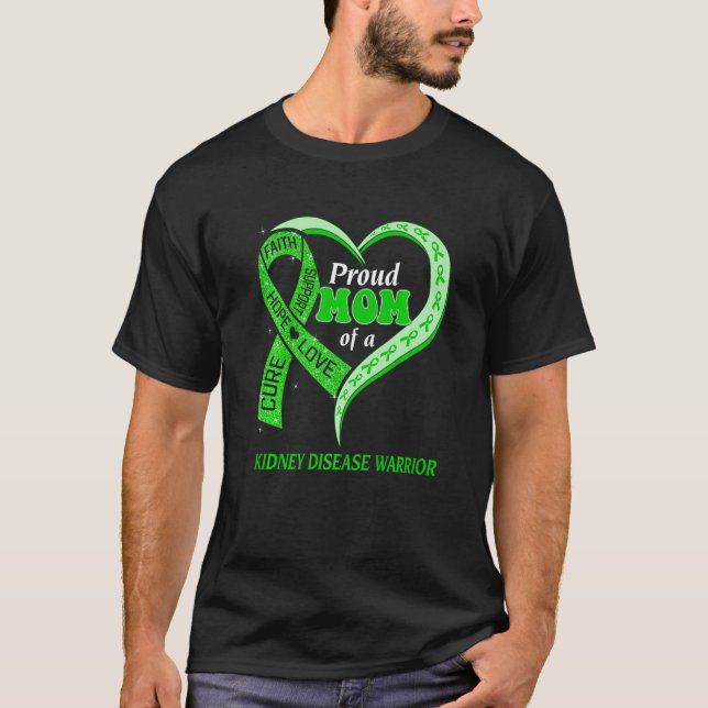 Proud Mum Of A Kidney Disease Warrior Ribbon Heart T-Shirt (Front)