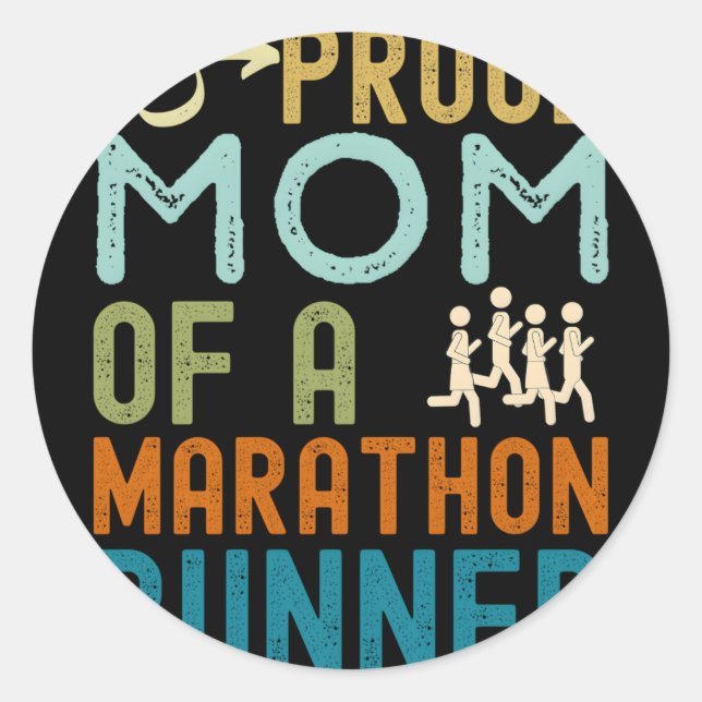 Proud Mum Of A Marathon Runner Distressed Classic Round Sticker (Front)