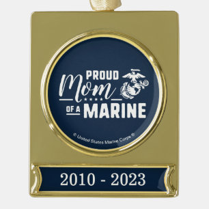 Proud Mum of a Marine - White Gold Plated Banner Ornament