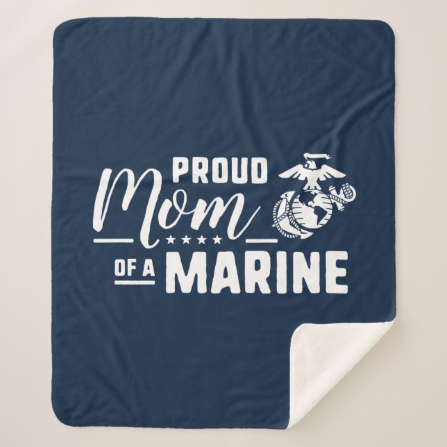 Proud Mum of a Marine - White Sherpa Blanket (Front)