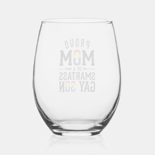 Proud Mum of a Smartass Gay Son Vintage Shirt Desi Stemless Wine Glass