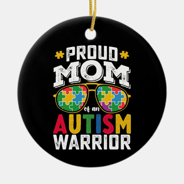 Proud Mum Of An Autism Warrior Family Ceramic Tree Decoration (Front)