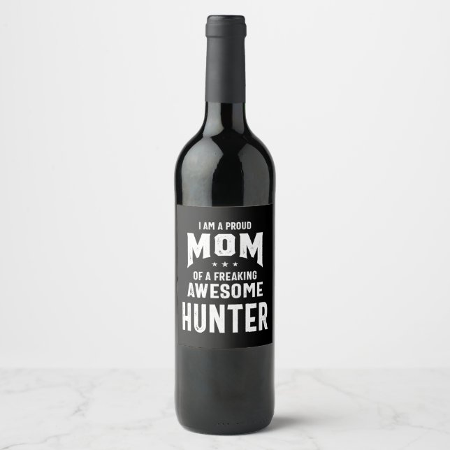 Proud Mum Of An Awesome Hunter Player Wine Label (Front)