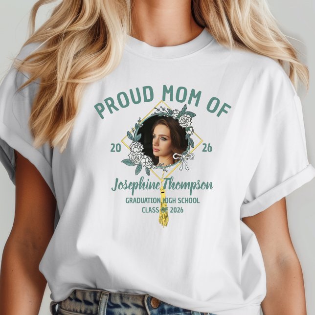 Proud Mum Of Name Floral 2026 Graduation Photo Tri-Blend Shirt (Creator Uploaded)