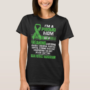 Proud Mum Of Scoliosis Warrior Awareness Green Rib T-Shirt