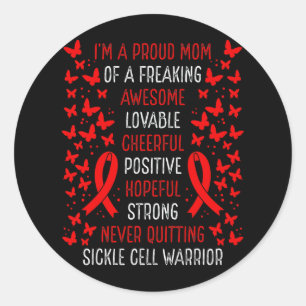 Proud Mum Of Sickle Cell Warrior Awareness Ribbon  Classic Round Sticker