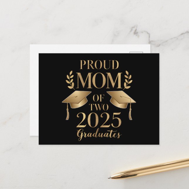 Proud Mum of Two 2025 Graduates Graduate Twins Announcement Postcard (Front/Back In Situ)