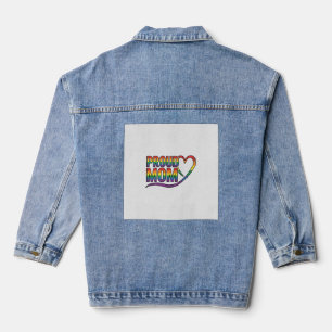 Proud Mum Rainbow Heart Vintage Engraving Design_1 Denim Jacket