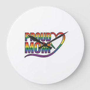 Proud Mum Rainbow Heart Vintage Engraving Design_1 Large Clock