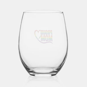 Proud Mum Rainbow Heart Vintage Engraving Design_1 Stemless Wine Glass