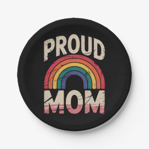 Proud Mum Rainbow LGBTQ Gay Pride Ally Paper Plate