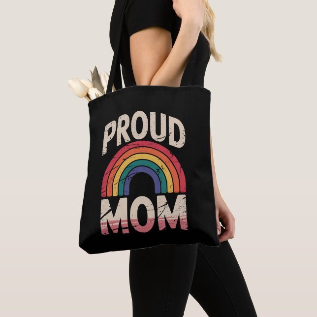 Proud Mum Rainbow LGBTQ Gay Pride Ally Tote Bag (Close Up)