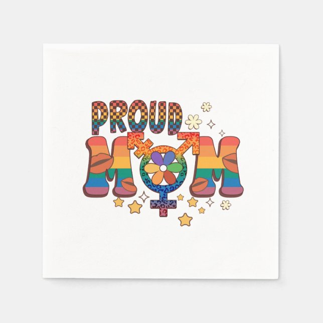Proud Mum; Rainbow; LGBTQ Support Napkin (Front)