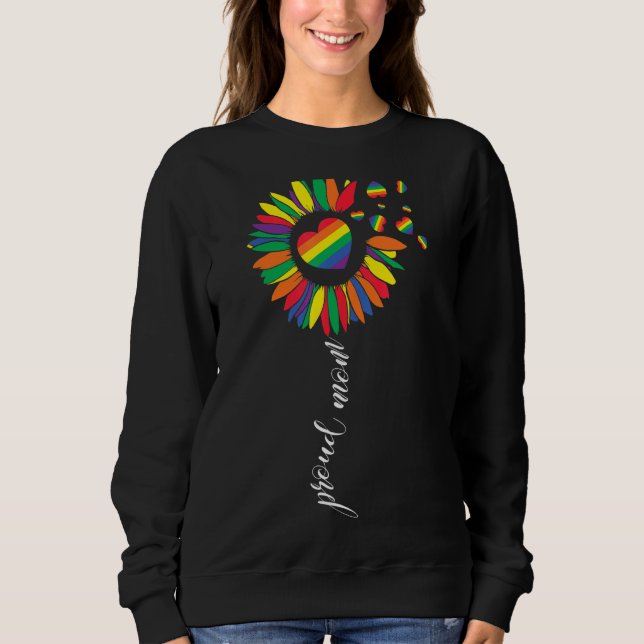 Proud Mum Rainbow Sunflower Hearts Flag Lgbt For P Sweatshirt (Front)