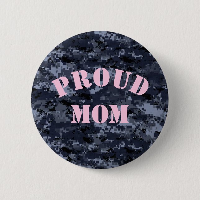 Proud Mum U.S. Military Blue Camouflage Button (Front)