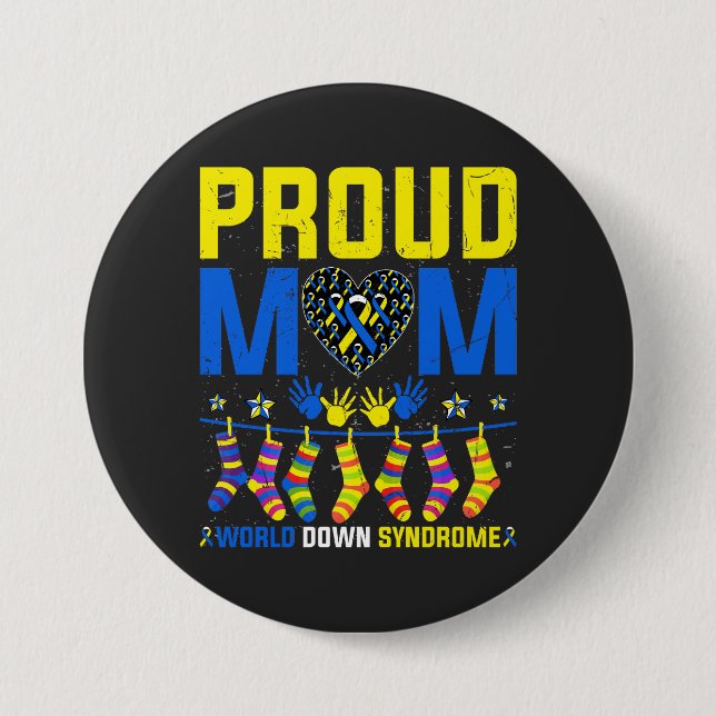 Proud Mum World Down Syndrome Awareness Day Ribbon 7.5 Cm Round Badge (Front)