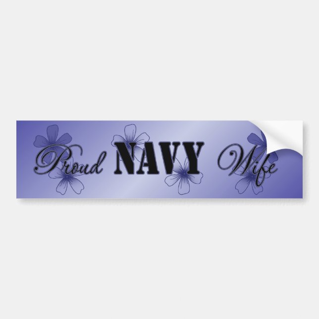 Proud Navy Wife Blue Flowers Bumper Sticker (Front)