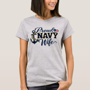 Proud Navy Wife Patriotic Anchor Military Design T-Shirt
