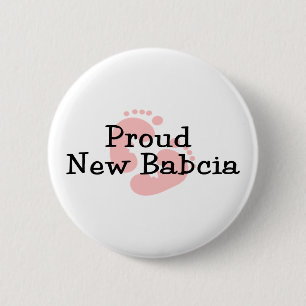 Proud New Babcia Baby Girl Footprints 6 Cm Round Badge