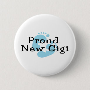 Proud New Gigi Baby Boy Footprints 6 Cm Round Badge