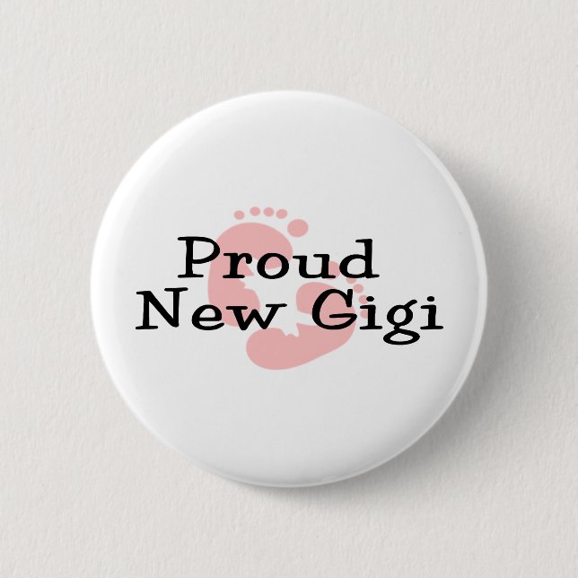 Proud New Gigi Baby Girl Footprints 6 Cm Round Badge (Front)
