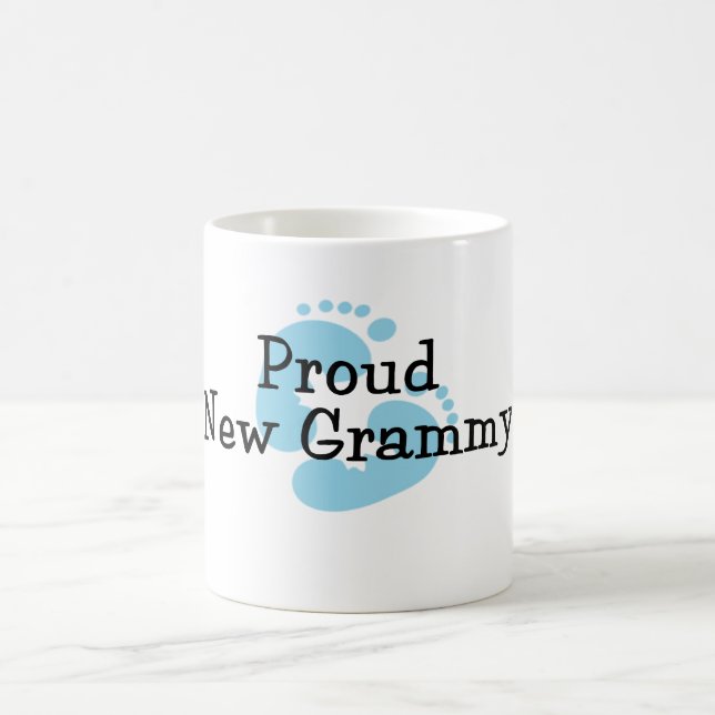 Proud New Grammy Baby Boy Footprints Coffee Mug (Center)