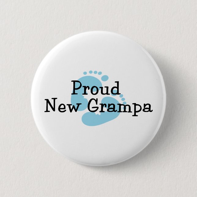 Proud New Grampa Baby Boy Footprints 6 Cm Round Badge (Front)