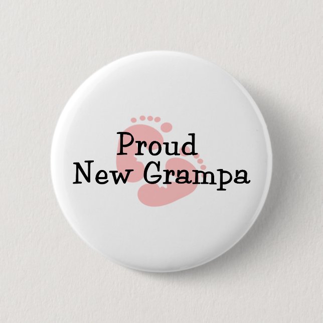 Proud New Grampa Baby Girl Footprints 6 Cm Round Badge (Front)