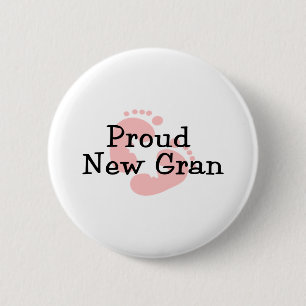 Proud New Gran Baby Girl Footprints 6 Cm Round Badge