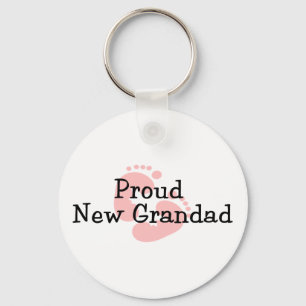 Proud New Grandad Baby Girl Footprints Key Ring