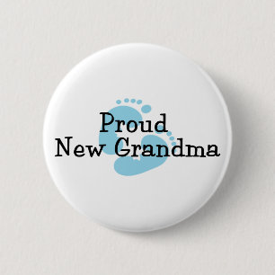 Proud New Grandma Baby Boy Footprints 6 Cm Round Badge