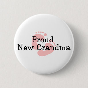 Proud New Grandma Baby Girl Footprints 6 Cm Round Badge