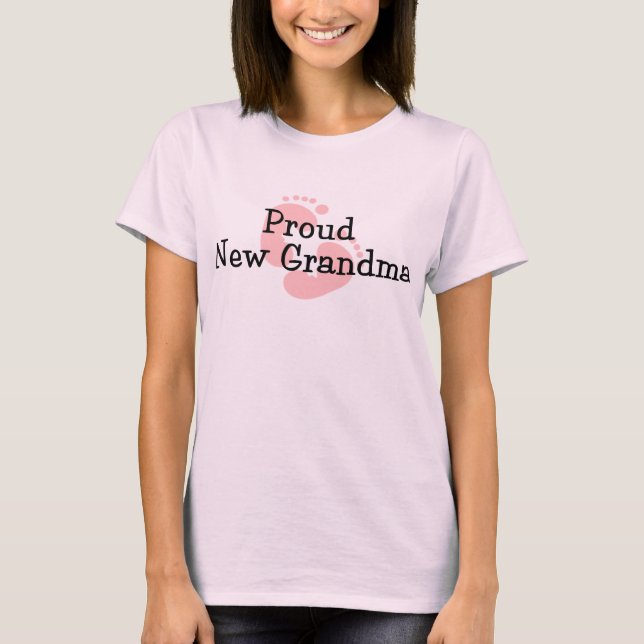 Proud New Grandma Baby Girl Footprints T-Shirt (Front)