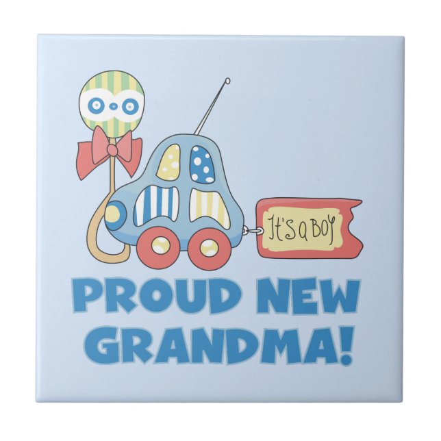 Proud New Grandma It's a Boy Gifts Tile (Front)
