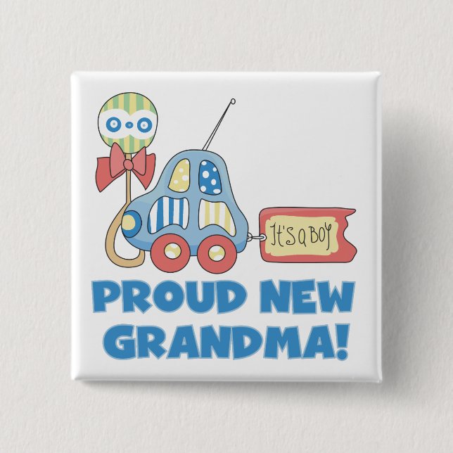 Proud New Grandma-It's a Boy Tshirts and Gifts 15 Cm Square Badge (Front)