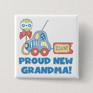 Proud New Grandma-It's a Boy Tshirts and Gifts 15 Cm Square Badge