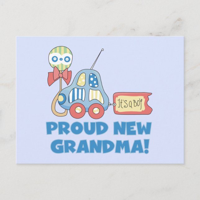 Proud New Grandma-It's a Boy Tshirts and Gifts Announcement Postcard (Front)
