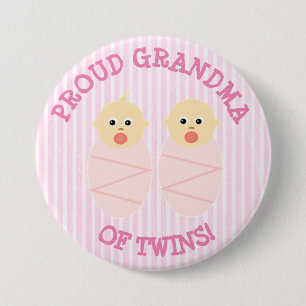 Proud New Grandma of Twins button pink