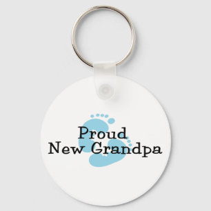 Proud New Grandpa Baby Girl Footprints Key Ring