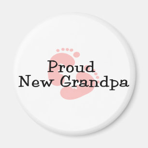 Proud New Grandpa Baby Girl Footprints Magnet