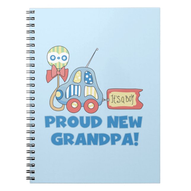 Proud New Grandpa Car It's a Boy Gifts Spiral Notebook (Front)