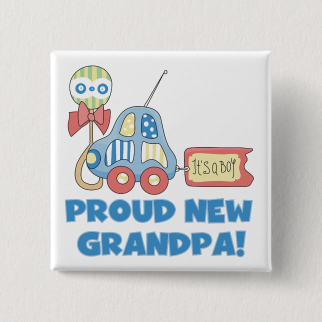 Proud New Grandpa It's a Boy TShirts and Gifts 15 Cm Square Badge (Front)