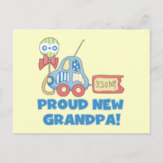 Proud New Grandpa It's a Boy TShirts and Gifts Announcement Postcard
