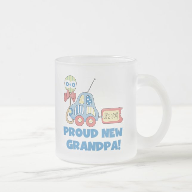 Proud New Grandpa It's a Boy TShirts and Gifts Frosted Glass Coffee Mug (Right)